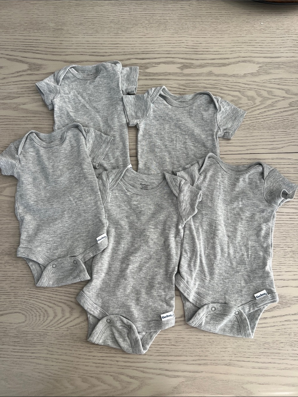 Gerber Gray Heather Baby One-Piece Bodysuit Set - 5 Pack